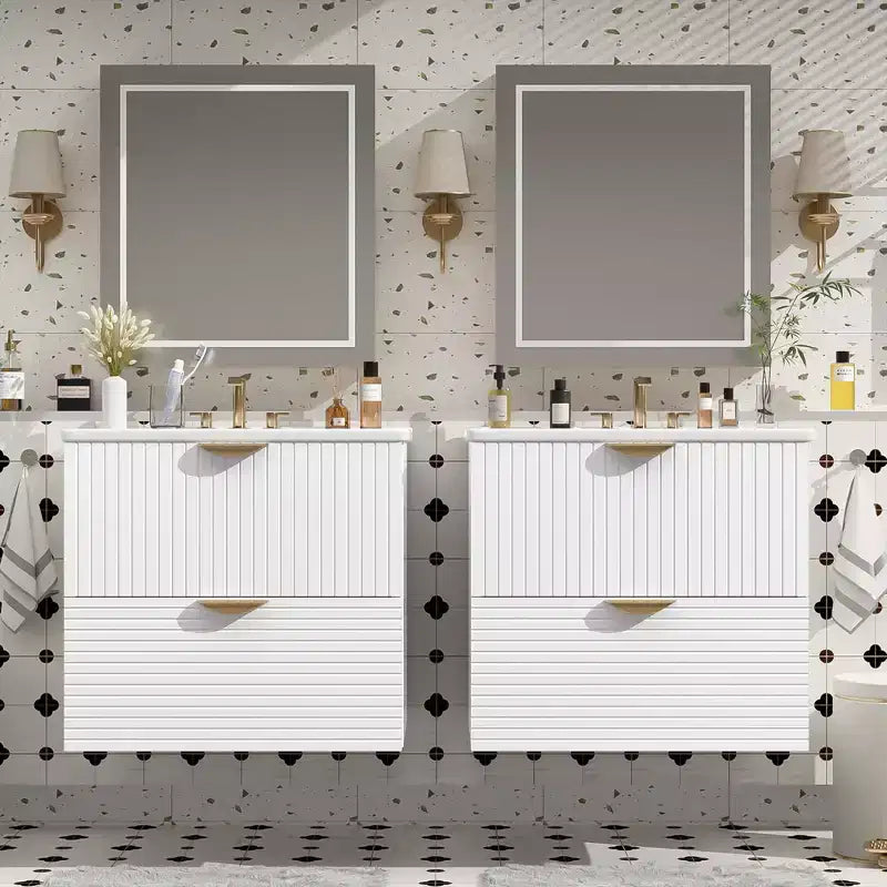 48 Wall Bathroom Cabinet with 2 Vanities and Drawers, Bathroom Vanity Sink Combo with Storage , White