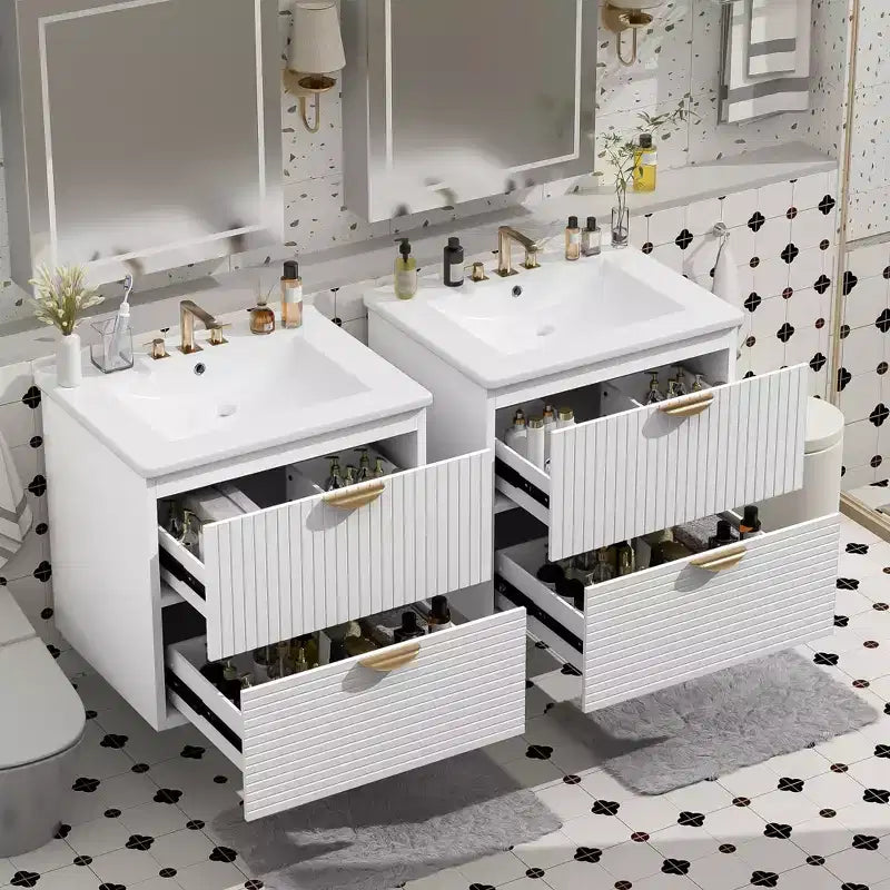 48 Wall Bathroom Cabinet with 2 Vanities and Drawers, Bathroom Vanity Sink Combo with Storage , White