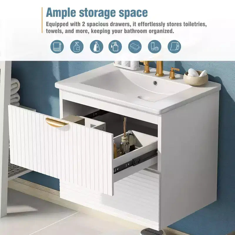 48 Wall Bathroom Cabinet with 2 Vanities and Drawers, Bathroom Vanity Sink Combo with Storage , White