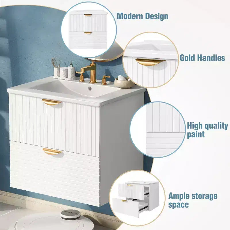 48 Wall Bathroom Cabinet with 2 Vanities and Drawers, Bathroom Vanity Sink Combo with Storage , White