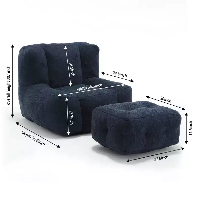 Bean Bag Chair and Ottoman Set, Memory Foam Floor Chair for Ultimate Comfort, Lazy Sofa Chair for Reading Room, Living Room