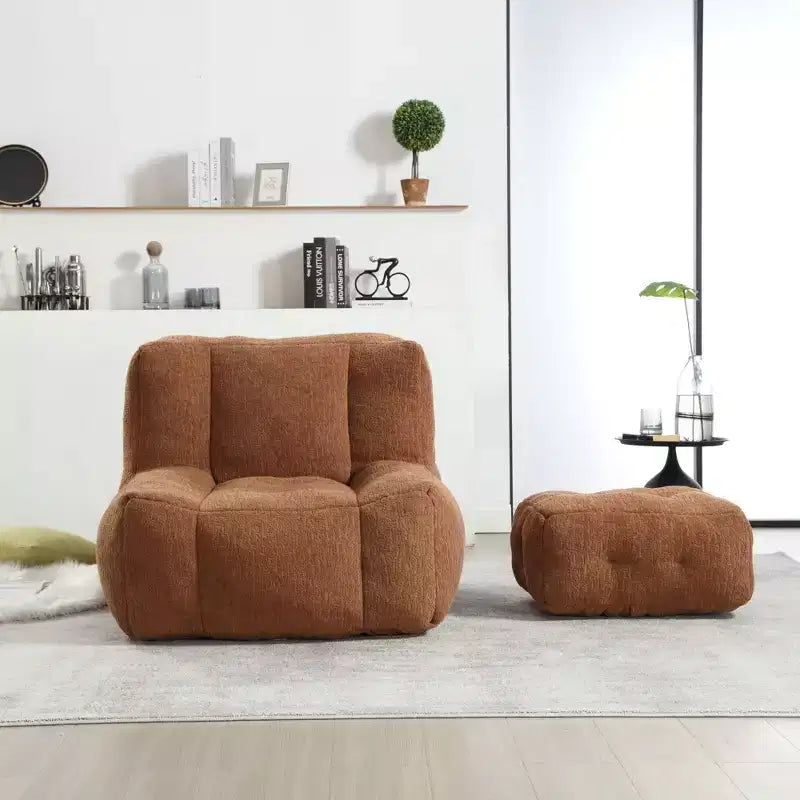 Bean Bag Chair and Ottoman Set, Memory Foam Floor Chair for Ultimate Comfort, Lazy Sofa Chair for Reading Room, Living Room