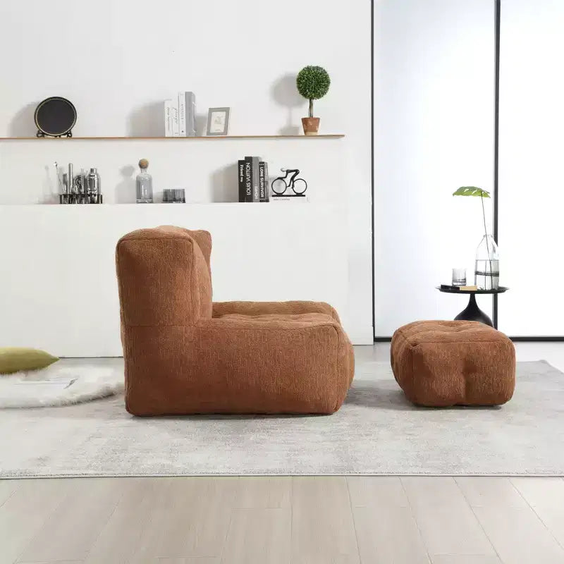 Bean Bag Chair and Ottoman Set, Memory Foam Floor Chair for Ultimate Comfort, Lazy Sofa Chair for Reading Room, Living Room