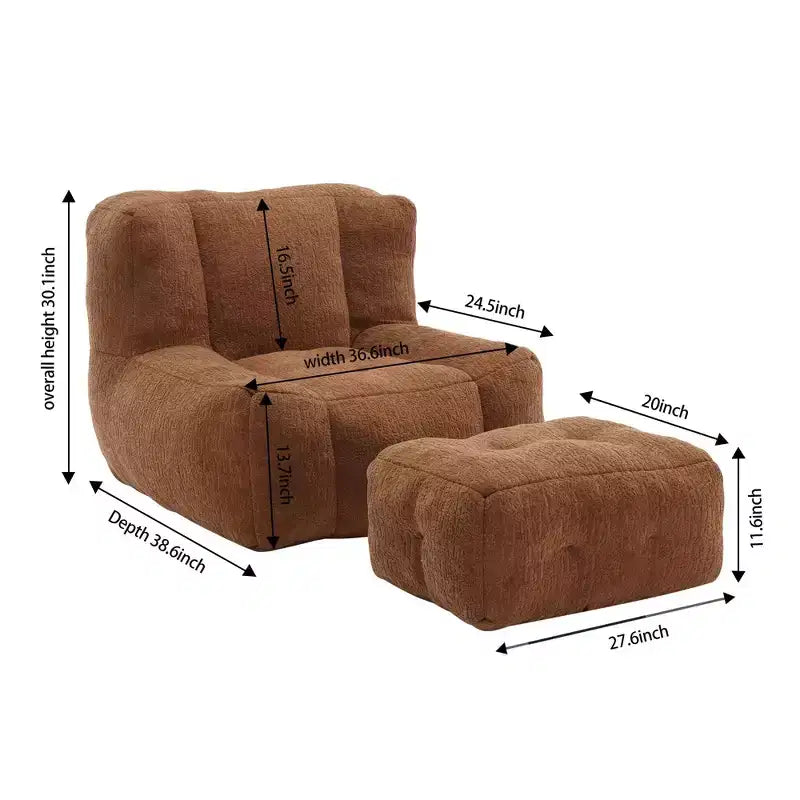 Bean Bag Chair and Ottoman Set, Memory Foam Floor Chair for Ultimate Comfort, Lazy Sofa Chair for Reading Room, Living Room