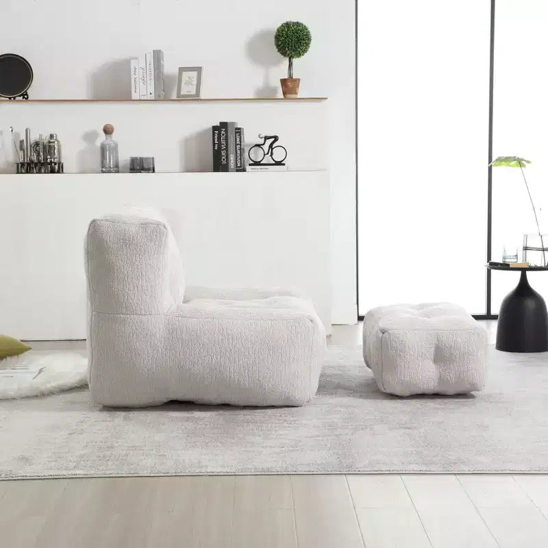 Bean Bag Chair and Ottoman Set, Memory Foam Floor Chair for Ultimate Comfort, Lazy Sofa Chair for Reading Room, Living Room