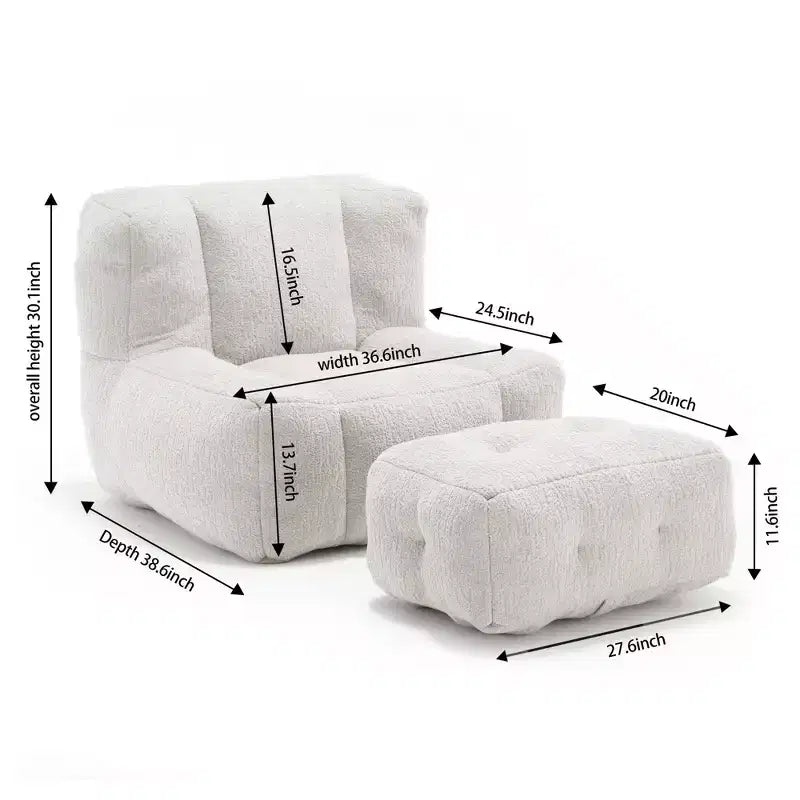 Bean Bag Chair and Ottoman Set, Memory Foam Floor Chair for Ultimate Comfort, Lazy Sofa Chair for Reading Room, Living Room