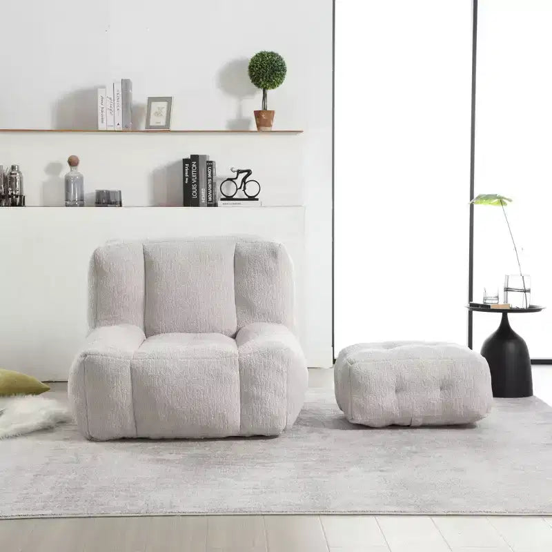 Bean Bag Chair and Ottoman Set, Memory Foam Floor Chair for Ultimate Comfort, Lazy Sofa Chair for Reading Room, Living Room