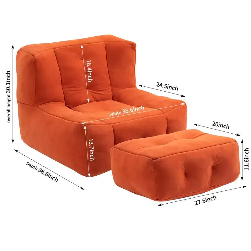 Bean Bag Chair and Ottoman Set, Memory Foam Floor Chair for Ultimate Comfort, Lazy Sofa Chair for Reading Room, Living Room