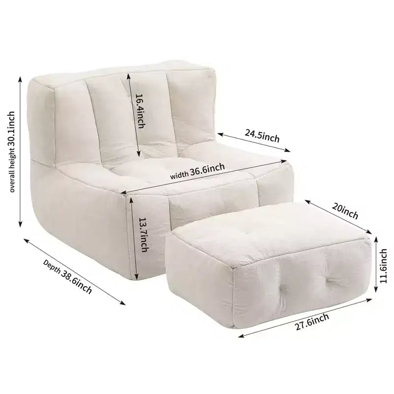 Bean Bag Chair and Ottoman Set, Memory Foam Floor Chair for Ultimate Comfort, Lazy Sofa Chair for Reading Room, Living Room