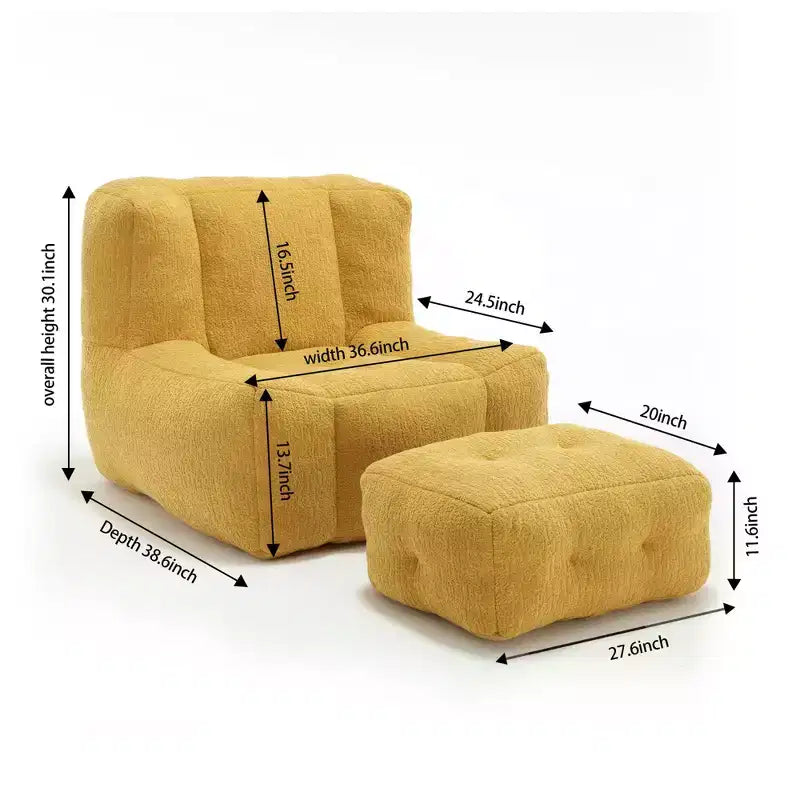 Bean Bag Chair and Ottoman Set, Memory Foam Floor Chair for Ultimate Comfort, Lazy Sofa Chair for Reading Room, Living Room