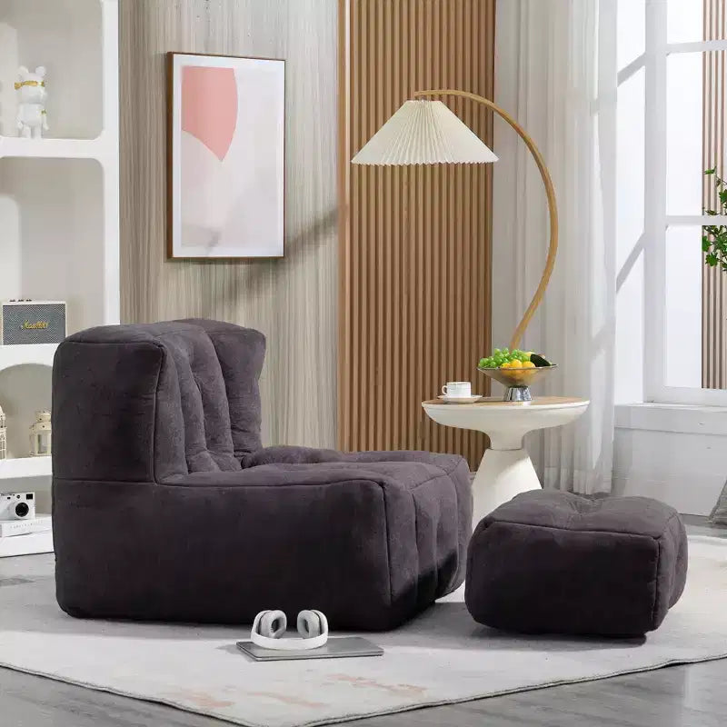 Bean Bag Chair and Ottoman Set, Memory Foam Floor Chair for Ultimate Comfort, Lazy Sofa Chair for Reading Room, Living Room