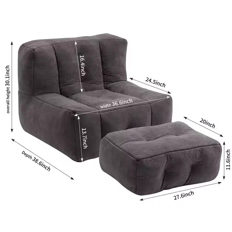Bean Bag Chair and Ottoman Set, Memory Foam Floor Chair for Ultimate Comfort, Lazy Sofa Chair for Reading Room, Living Room