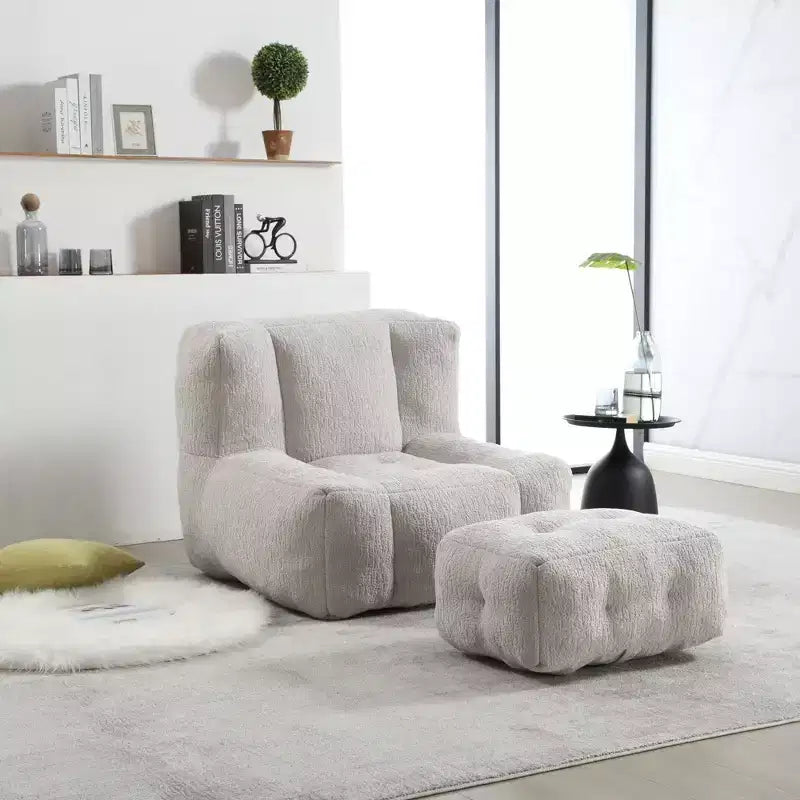 Bean Bag Chair and Ottoman Set, Memory Foam Floor Chair for Ultimate Comfort, Lazy Sofa Chair for Reading Room, Living Room