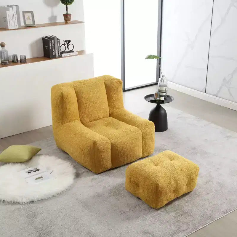 Bean Bag Chair and Ottoman Set, Memory Foam Floor Chair for Ultimate Comfort, Lazy Sofa Chair for Reading Room, Living Room