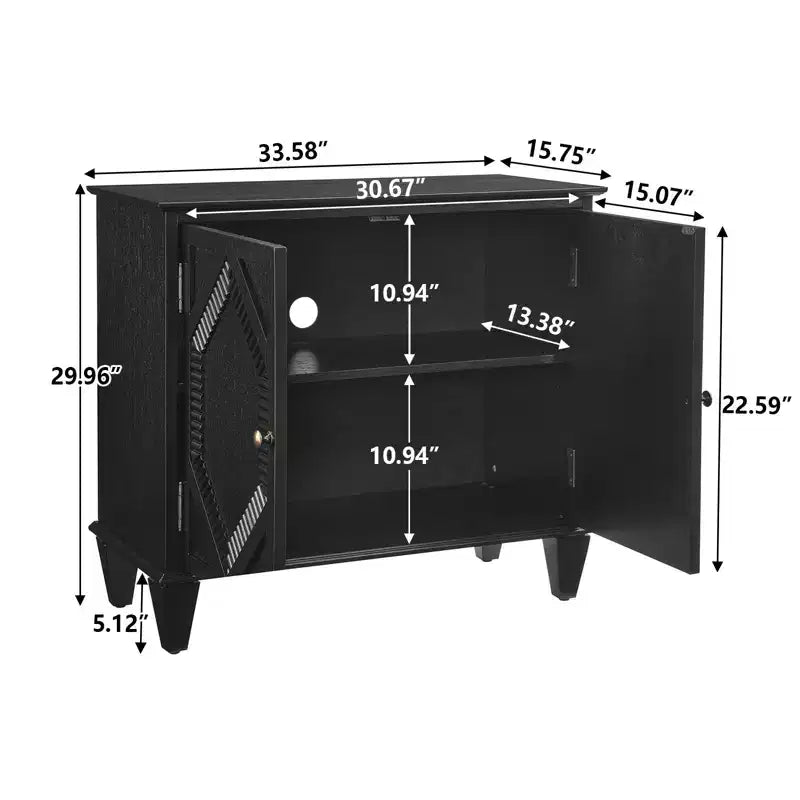 Buffet Server Cabinet,Cabinet with Symmetrical Geometric Accent,Adjustable Shelf,Brass Handles,Console Table for Living Room,Kitchen,Black