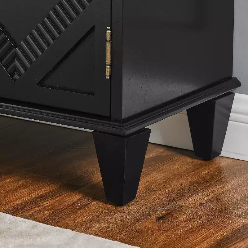 Buffet Server Cabinet,Cabinet with Symmetrical Geometric Accent,Adjustable Shelf,Brass Handles,Console Table for Living Room,Kitchen,Black