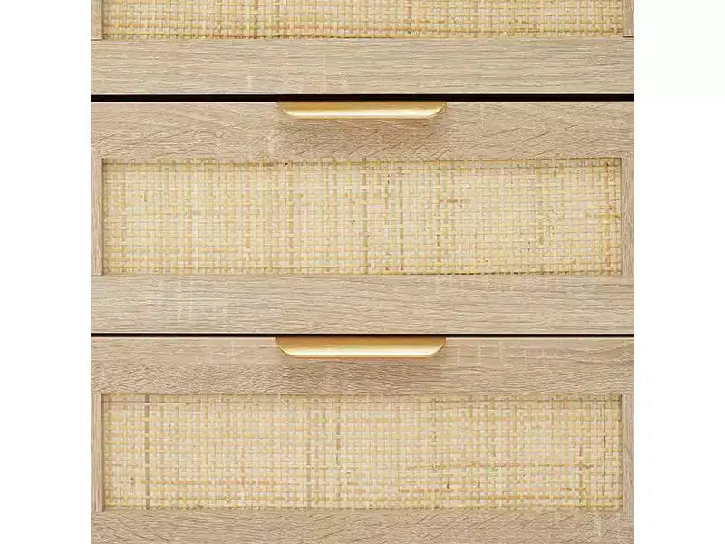 Rattan Nightstand, Boho Nightstand with 3 Natural Rattan Drawers, Bedside Table with Sturdy Wood Legs for Bedroom, Living Room, Natural