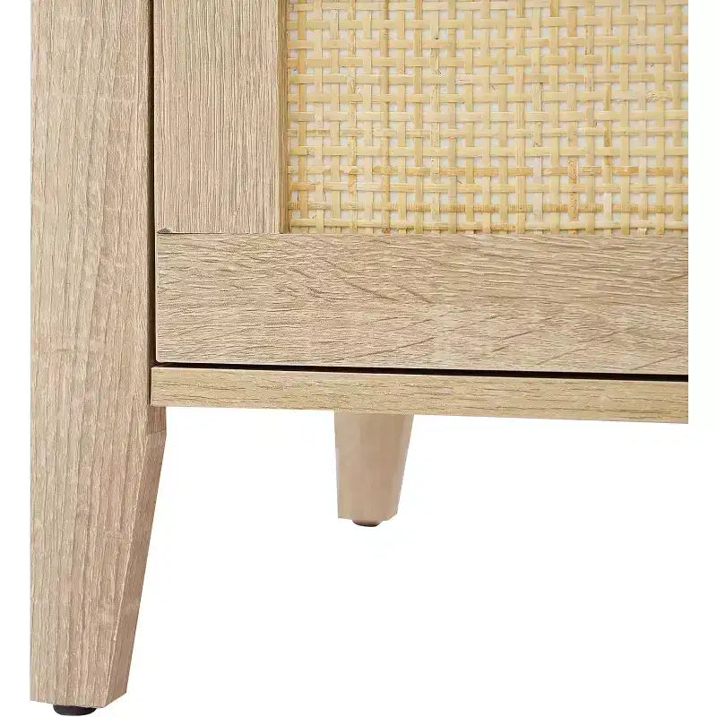 Rattan Nightstand, Boho Nightstand with 3 Natural Rattan Drawers, Bedside Table with Sturdy Wood Legs for Bedroom, Living Room, Natural
