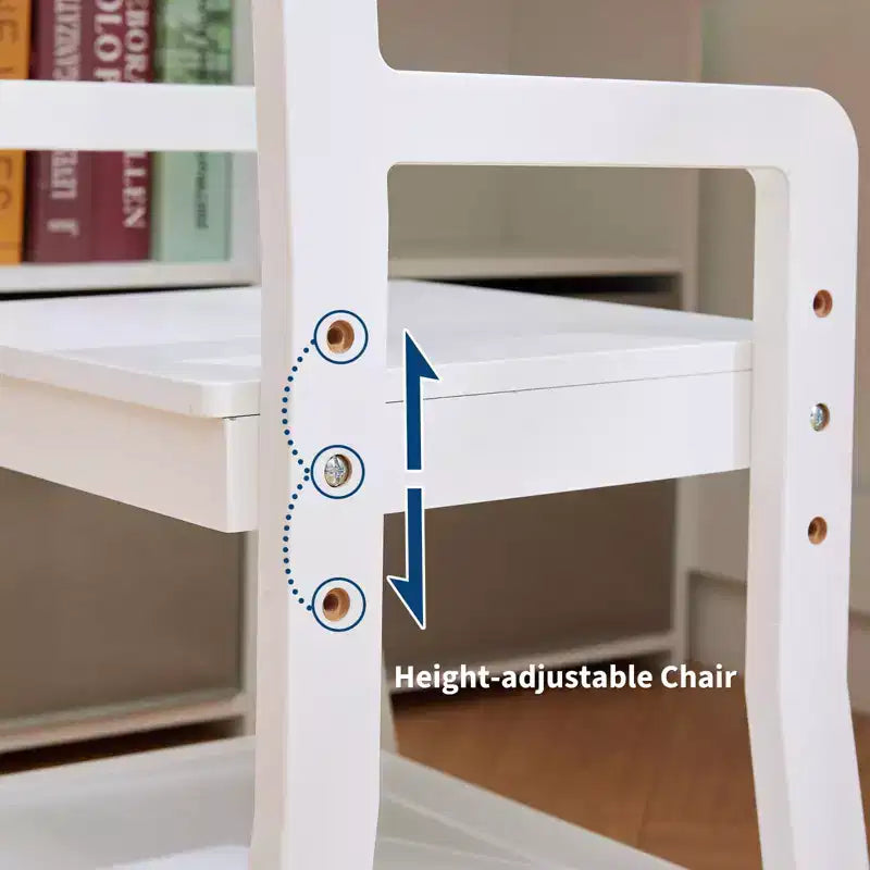 Kids Corner Desk, Desk and Chair Set for Children, L Shape Kids Study Table, Bulletin Board Open Shelves & Storage Cabinets and Cloth Drawers, White