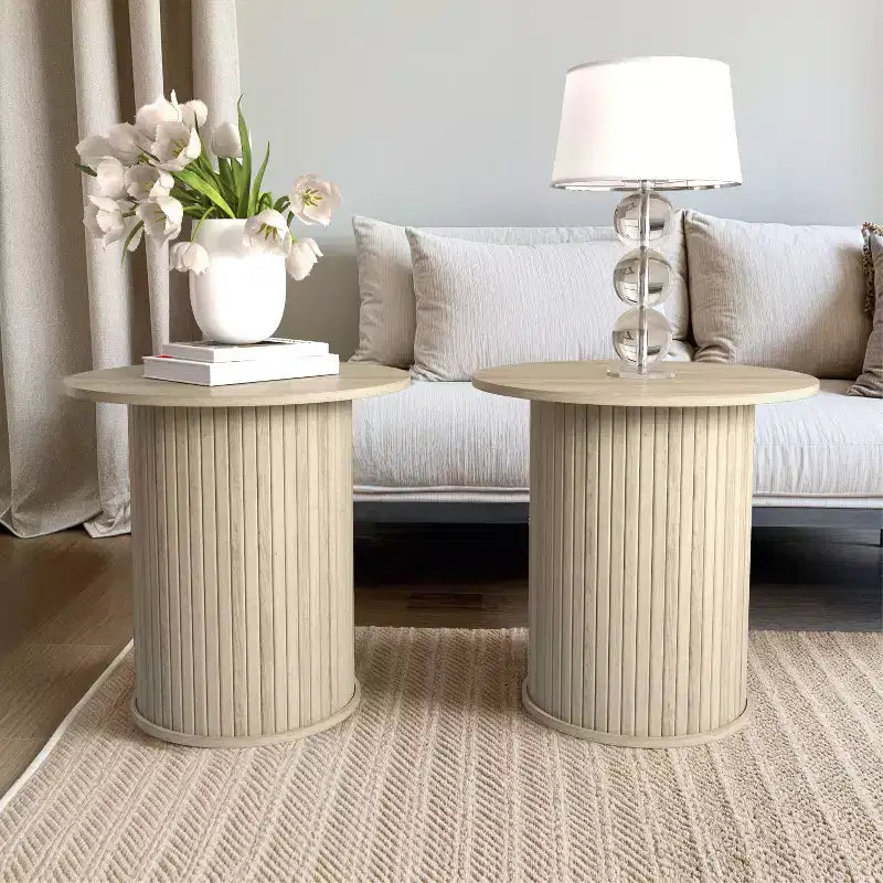 Fluted Pedestal Round End Tables 21.7 W 21.7 D 21.9 H