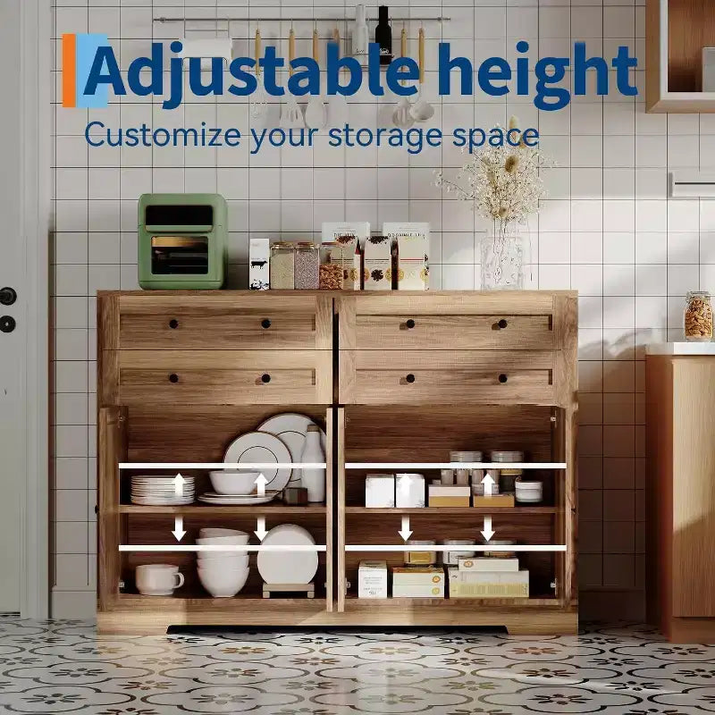 Storage cabinet with 4 drawers and 4 doors, suitable for dining rooms and living rooms