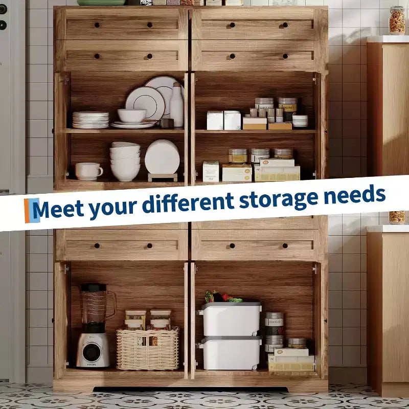 Storage cabinet with 4 drawers and 4 doors, suitable for dining rooms and living rooms