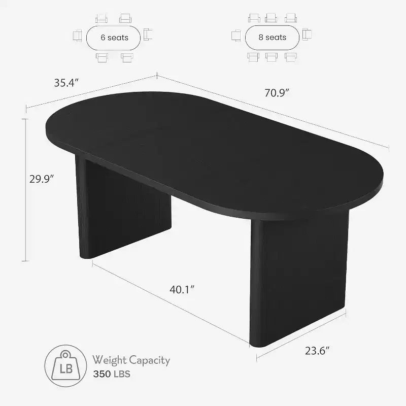 70.8 Oval Dining Table, Farmhouse Style with Solid Wood Base, Seats 6-8 People, for Kitchen and Dining Room