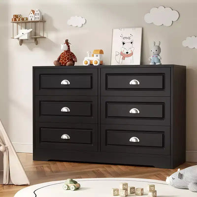 Celebalcony Dresser with 6 Drawer,Dresser for Bedroom Chest of Drawers for Closet, Wood Double Dresser Storage Cabinet for Living Room,Hallway