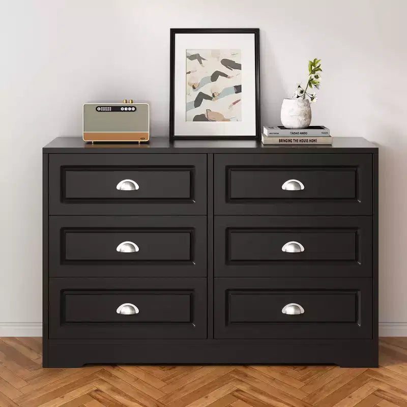 Dresser with 6 Drawer,Dresser for Bedroom Chest of Drawers for Closet, Wood Double Dresser Storage Cabinet for Living Room,Hallway
