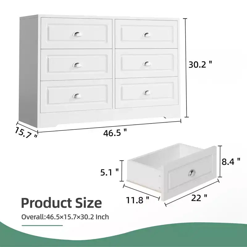 Dresser with 6 Drawer,Dresser for Bedroom Chest of Drawers for Closet, Wood Double Dresser Storage Cabinet for Living Room,Hallway