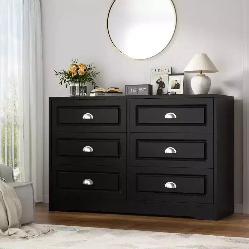 Dresser with 6 Drawer,Dresser for Bedroom Chest of Drawers for Closet, Wood Double Dresser Storage Cabinet for Living Room,Hallway
