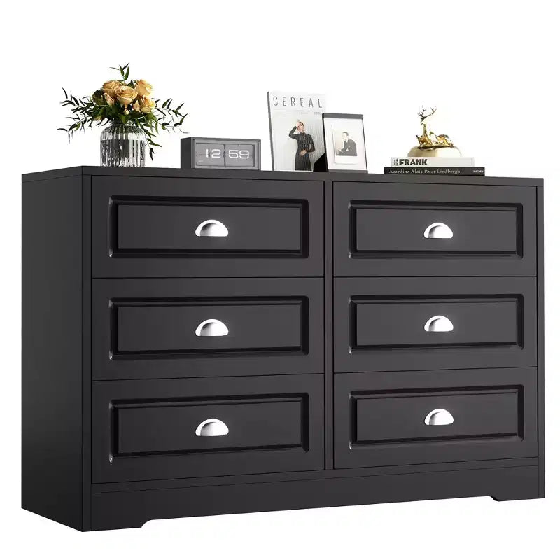 Dresser with 6 Drawer,Dresser for Bedroom Chest of Drawers for Closet, Wood Double Dresser Storage Cabinet for Living Room,Hallway