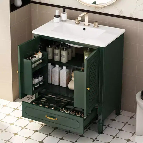 30 Bathroom Vanity Sink Combo, Bathroom storage Cabinet with Drawers and Door Shelf, Single Sink Bathroom Vanity