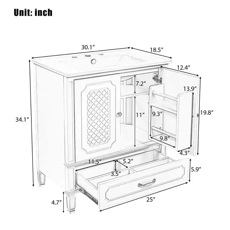 30 Bathroom Vanity Sink Combo, Bathroom storage Cabinet with Drawers and Door Shelf, Single Sink Bathroom Vanity