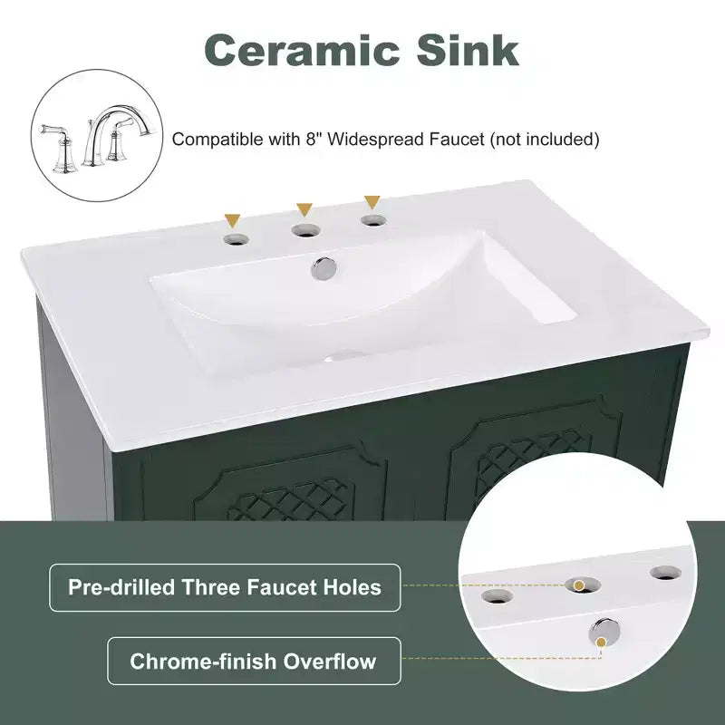 30 Bathroom Vanity Sink Combo, Bathroom storage Cabinet with Drawers and Door Shelf, Single Sink Bathroom Vanity