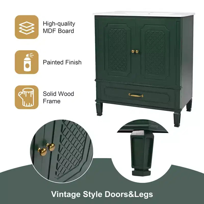 30 Bathroom Vanity Sink Combo, Bathroom storage Cabinet with Drawers and Door Shelf, Single Sink Bathroom Vanity