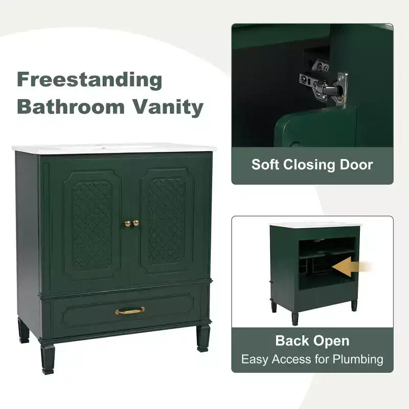30 Bathroom Vanity Sink Combo, Bathroom storage Cabinet with Drawers and Door Shelf, Single Sink Bathroom Vanity