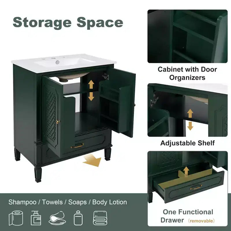 30 Bathroom Vanity Sink Combo, Bathroom storage Cabinet with Drawers and Door Shelf, Single Sink Bathroom Vanity