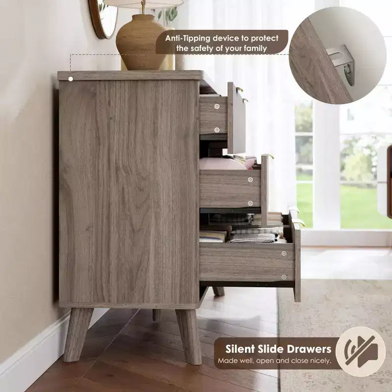 Fluted 6-Drawer Dresser, Wave Design Storage Cabinet with Particle Board and MDF Construction
