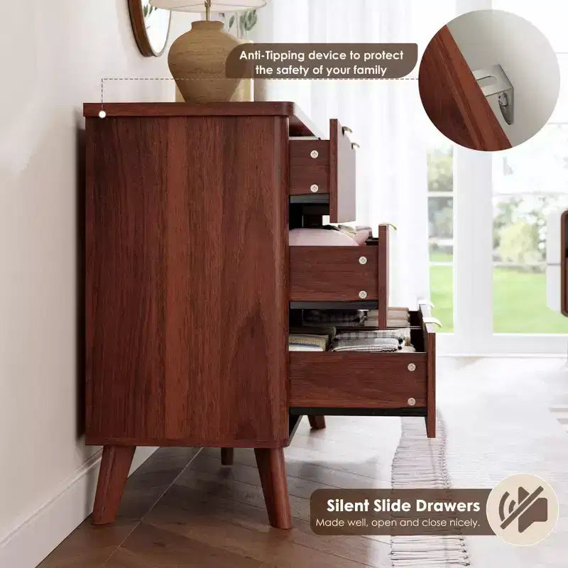 Fluted 6-Drawer Dresser, Wave Design Storage Cabinet with Particle Board and MDF Construction