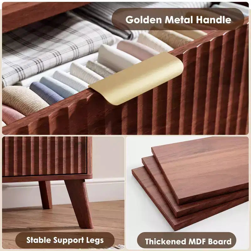 Fluted 6-Drawer Dresser, Wave Design Storage Cabinet with Particle Board and MDF Construction