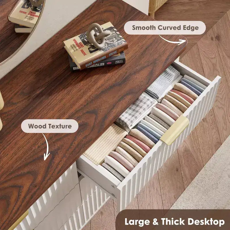 Fluted 6-Drawer Dresser, Wave Design Storage Cabinet with Particle Board and MDF Construction