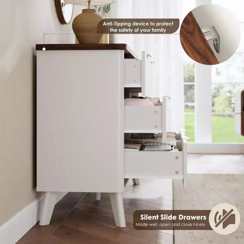 Fluted 6-Drawer Dresser, Wave Design Storage Cabinet with Particle Board and MDF Construction
