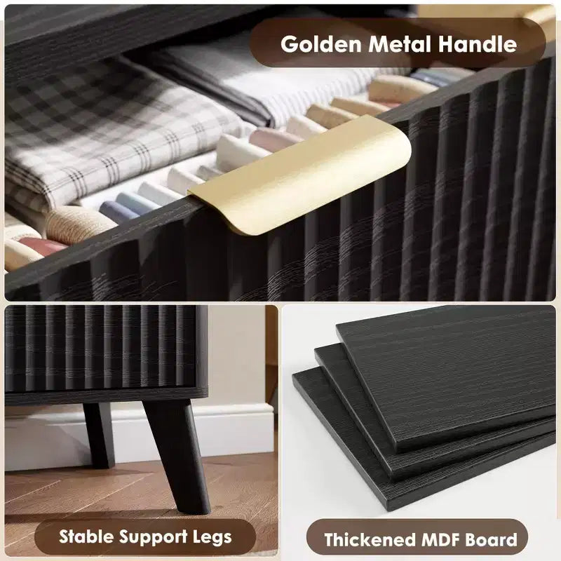 Fluted 6-Drawer Dresser, Wave Design Storage Cabinet with Particle Board and MDF Construction