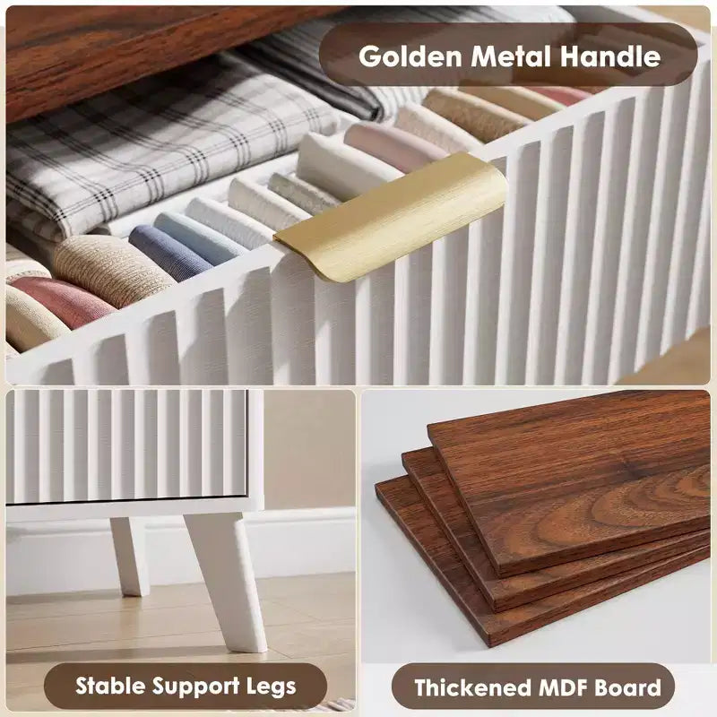 Fluted 6-Drawer Dresser, Wave Design Storage Cabinet with Particle Board and MDF Construction