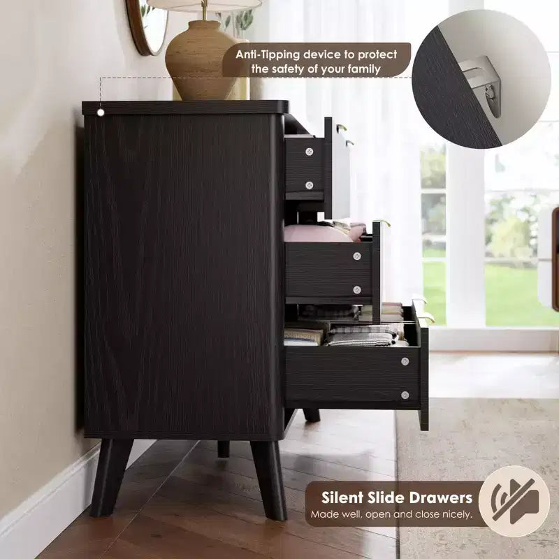 Fluted 6-Drawer Dresser, Wave Design Storage Cabinet with Particle Board and MDF Construction