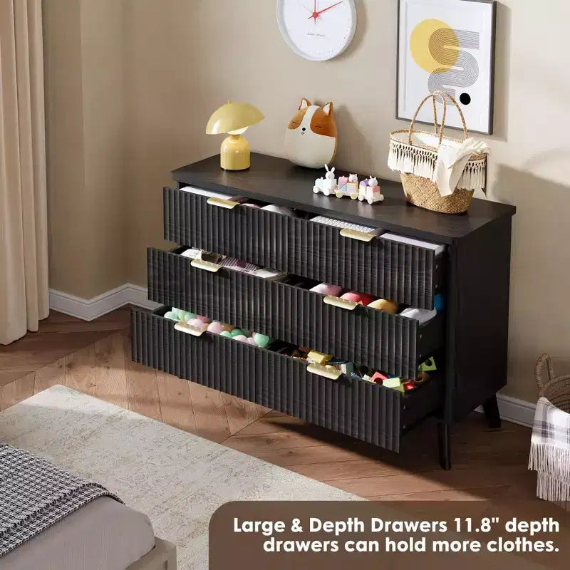 Fluted 6-Drawer Dresser, Wave Design Storage Cabinet with Particle Board and MDF Construction