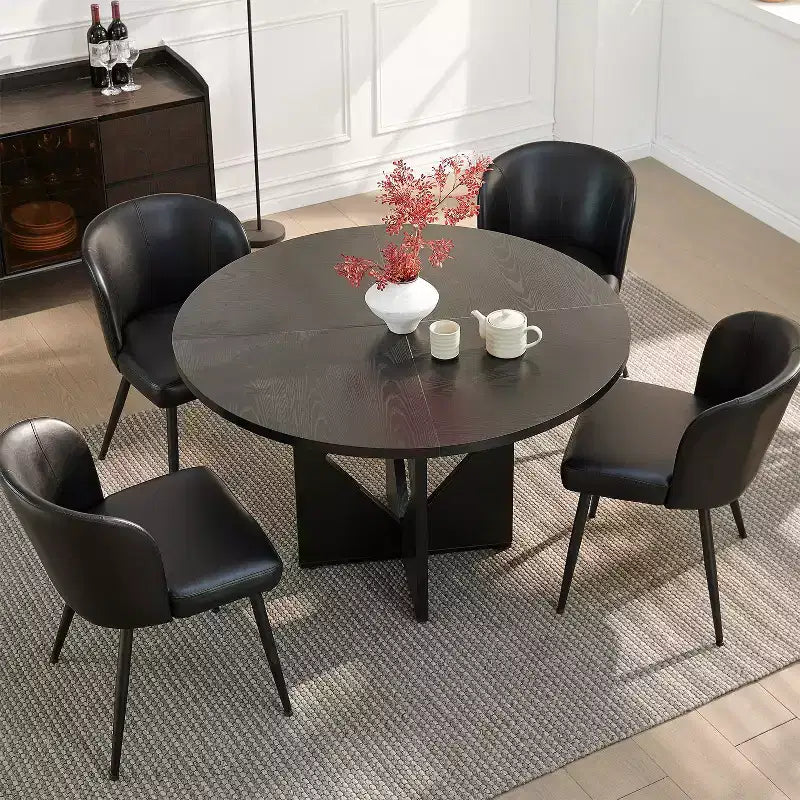 47.2 Round Dining Table, Farmhouse Dining Room Table with Wooden Pedestal Base and Thick Table Top