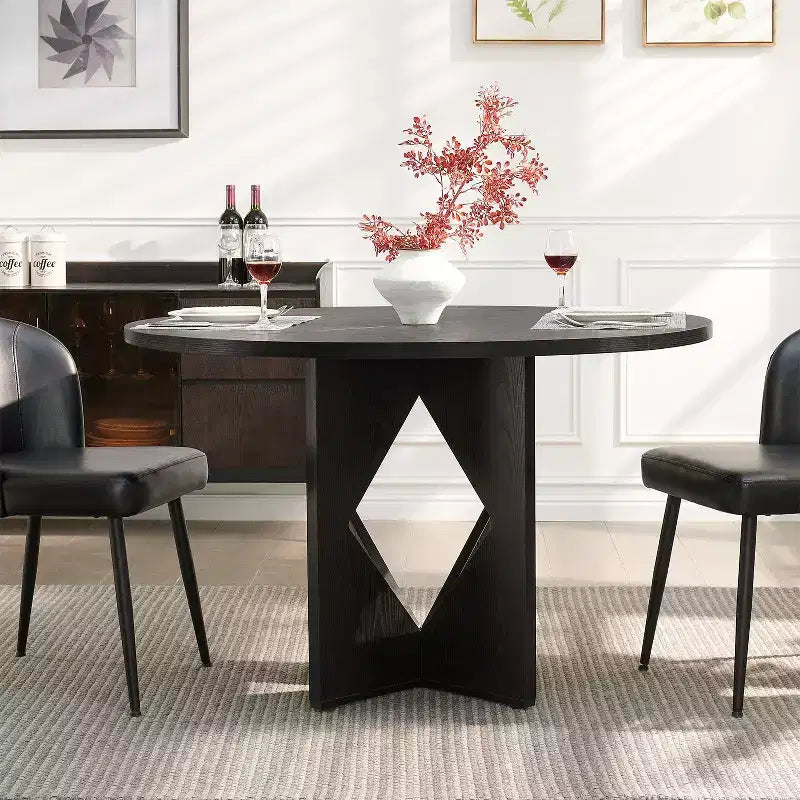 47.2 Round Dining Table, Farmhouse Dining Room Table with Wooden Pedestal Base and Thick Table Top