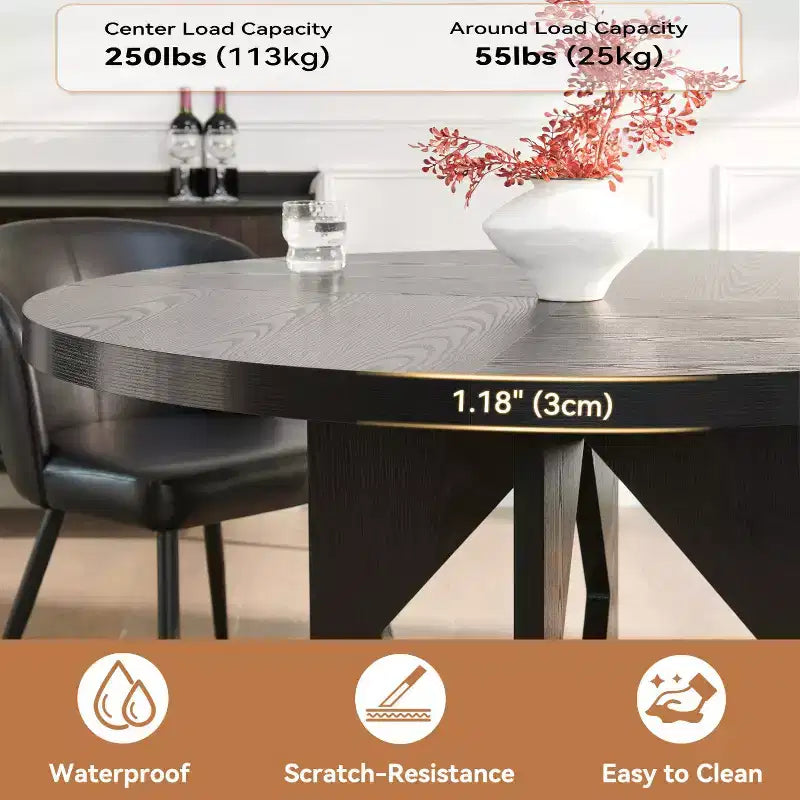 47.2 Round Dining Table, Farmhouse Dining Room Table with Wooden Pedestal Base and Thick Table Top